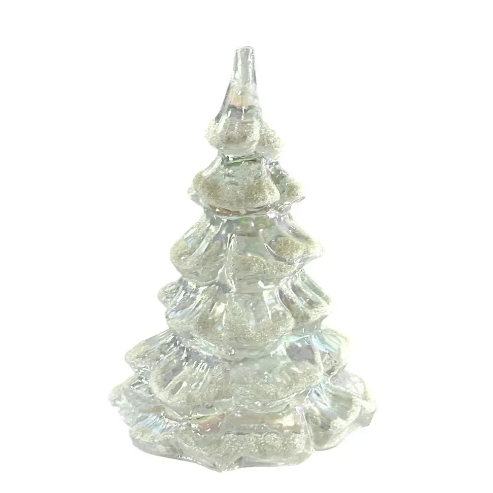 Fenton Art Glass Iridescent Christmas Tree Figurine Gold Accent 6” READ